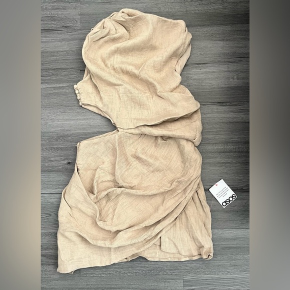 ASOS Design Size US 10 Asymmetric Drape Cut-Out Mini Dress Mocha - Picture 7 of 13